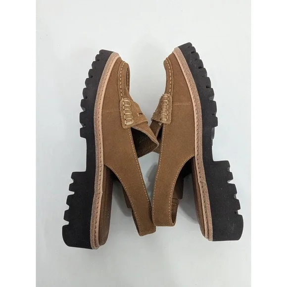 Donald Pliner Halie Womens 6M Saddle Brown Suede Slingback Lug Penny Loafers - Picture 8 of 10